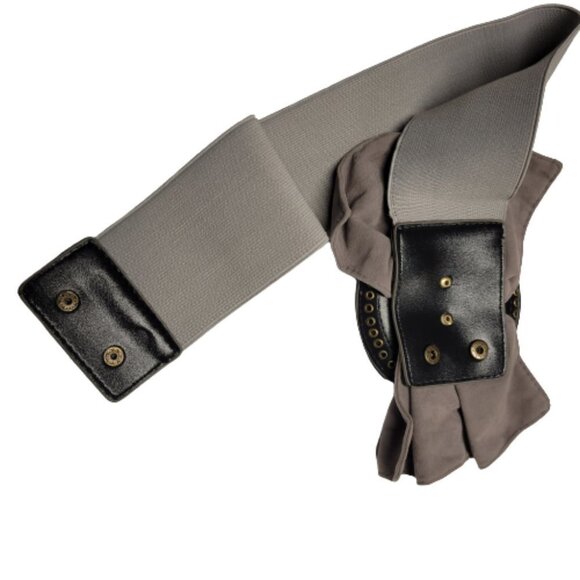 OVERSIZED Buckle Belt Large Ruffle Studded Buckle Grey Cream Womens Vintage Belt - Picture 16 of 16